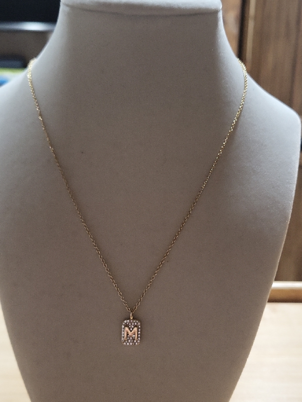 BaubleBar Gold Tone 'M' Crystal Initial Pendant Necklace